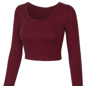 Wine-Colored Long Sleeve Crop Top